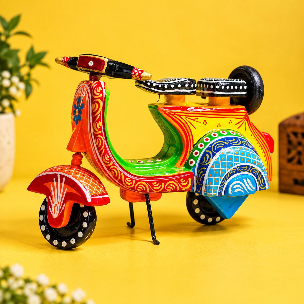 Sthula's Handcrafted Multicolor Wooden Scooter Showpiece