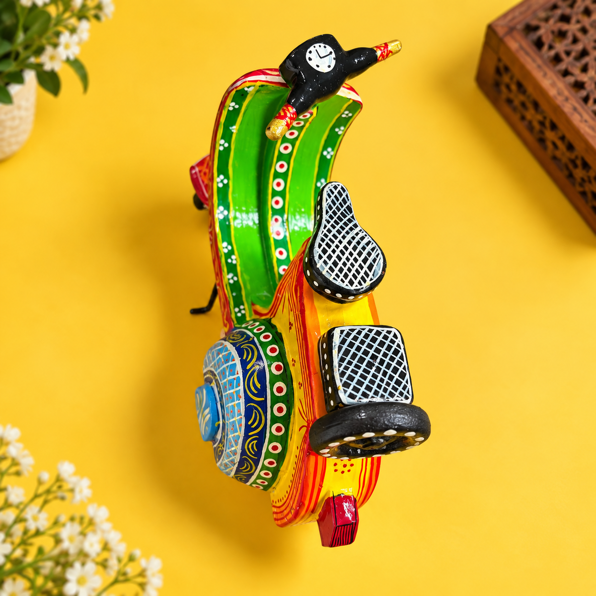 Sthula's Handcrafted Multicolor Wooden Scooter Showpiece