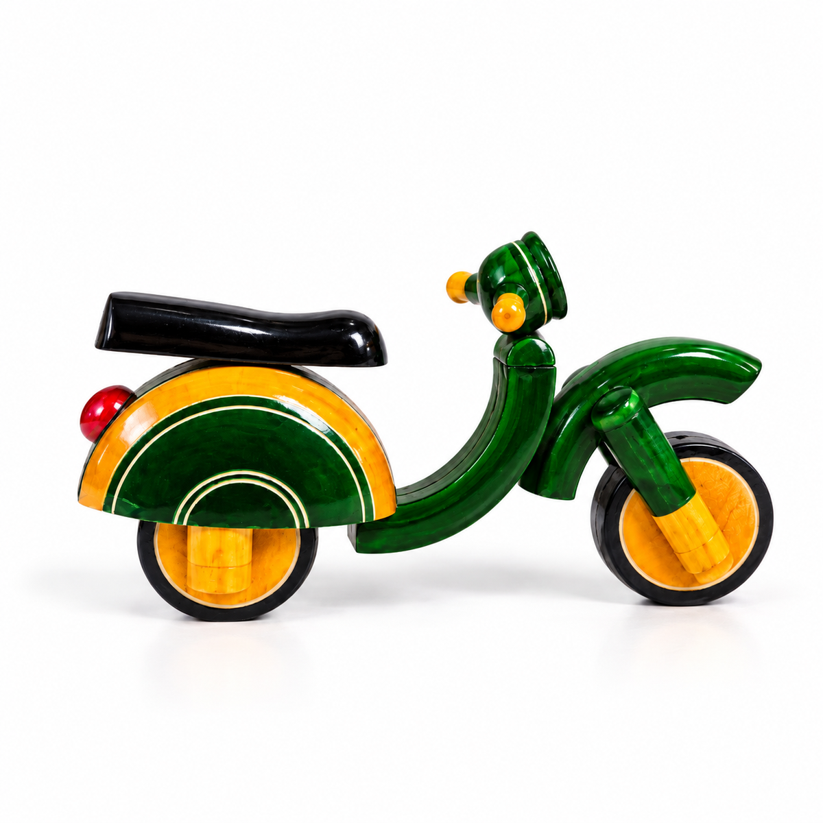 sthula's Green Yellow Wooden Scooter Decorative Showpiece