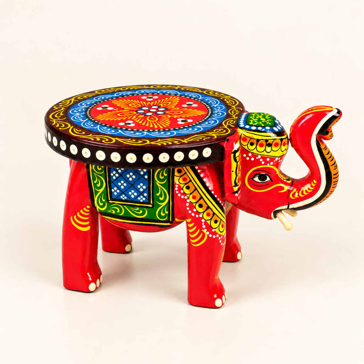 Sthula's Red Multicolor Wooden Elephant Table