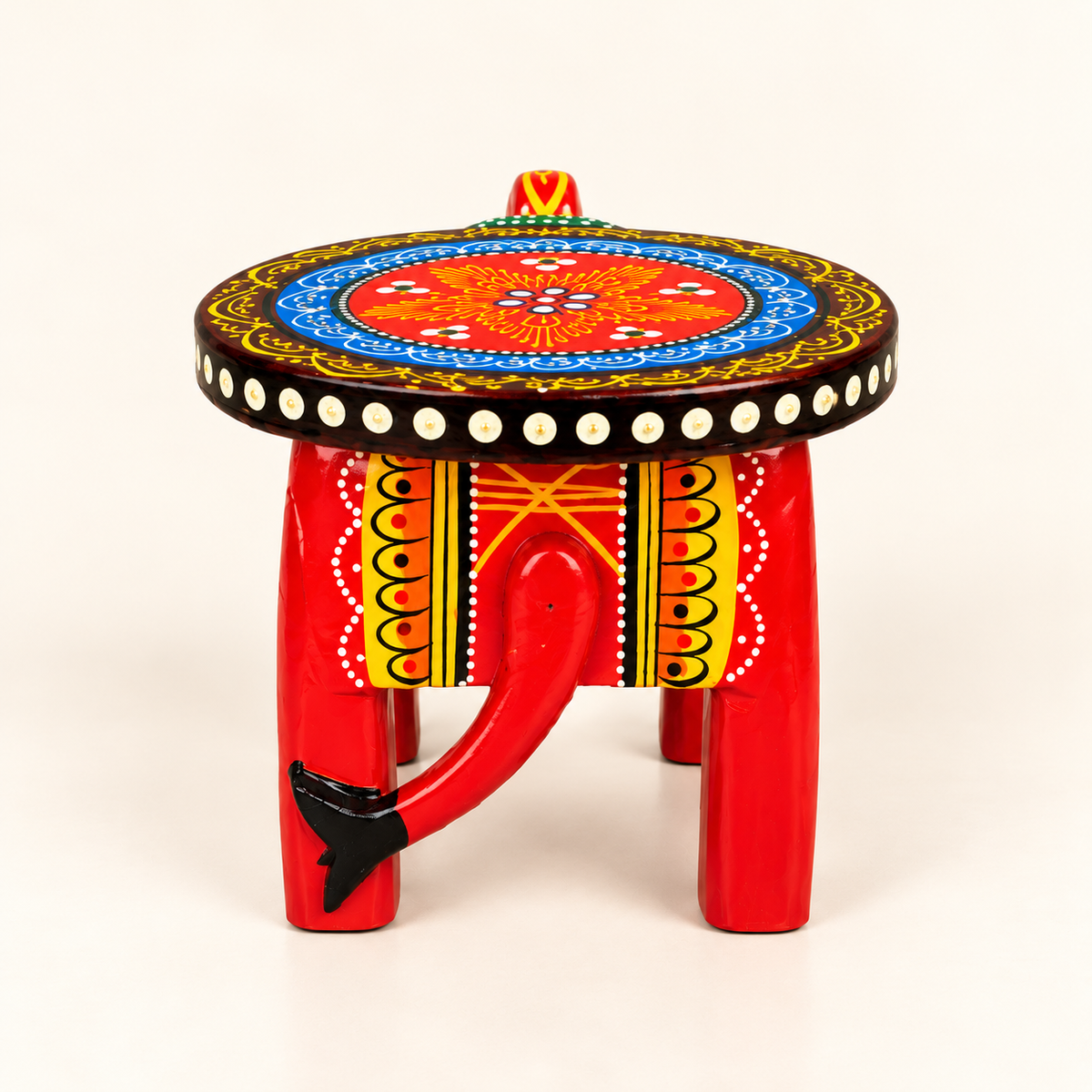 Sthula's Red Multicolor Wooden Elephant Table