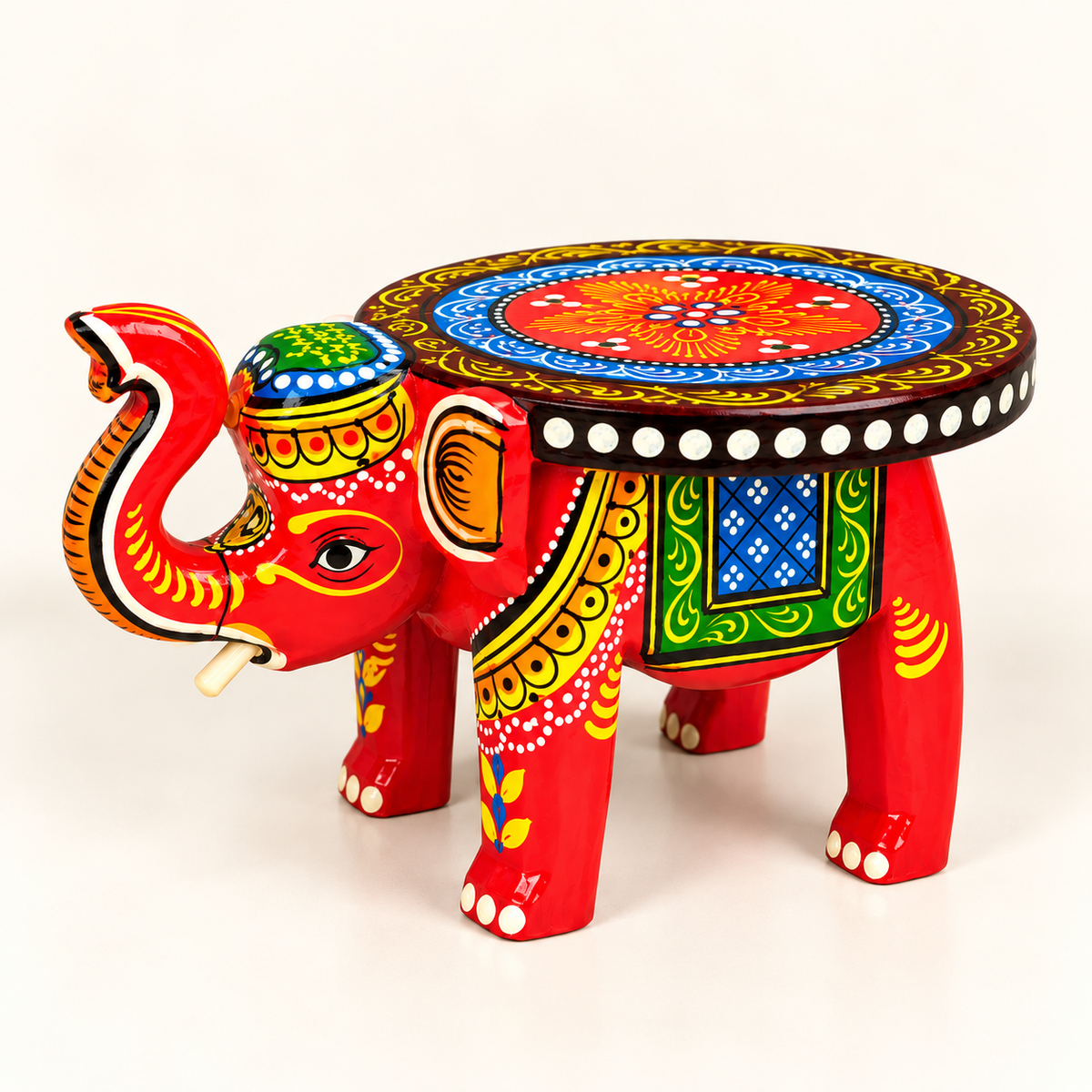 Sthula's Red Multicolor Wooden Elephant Table