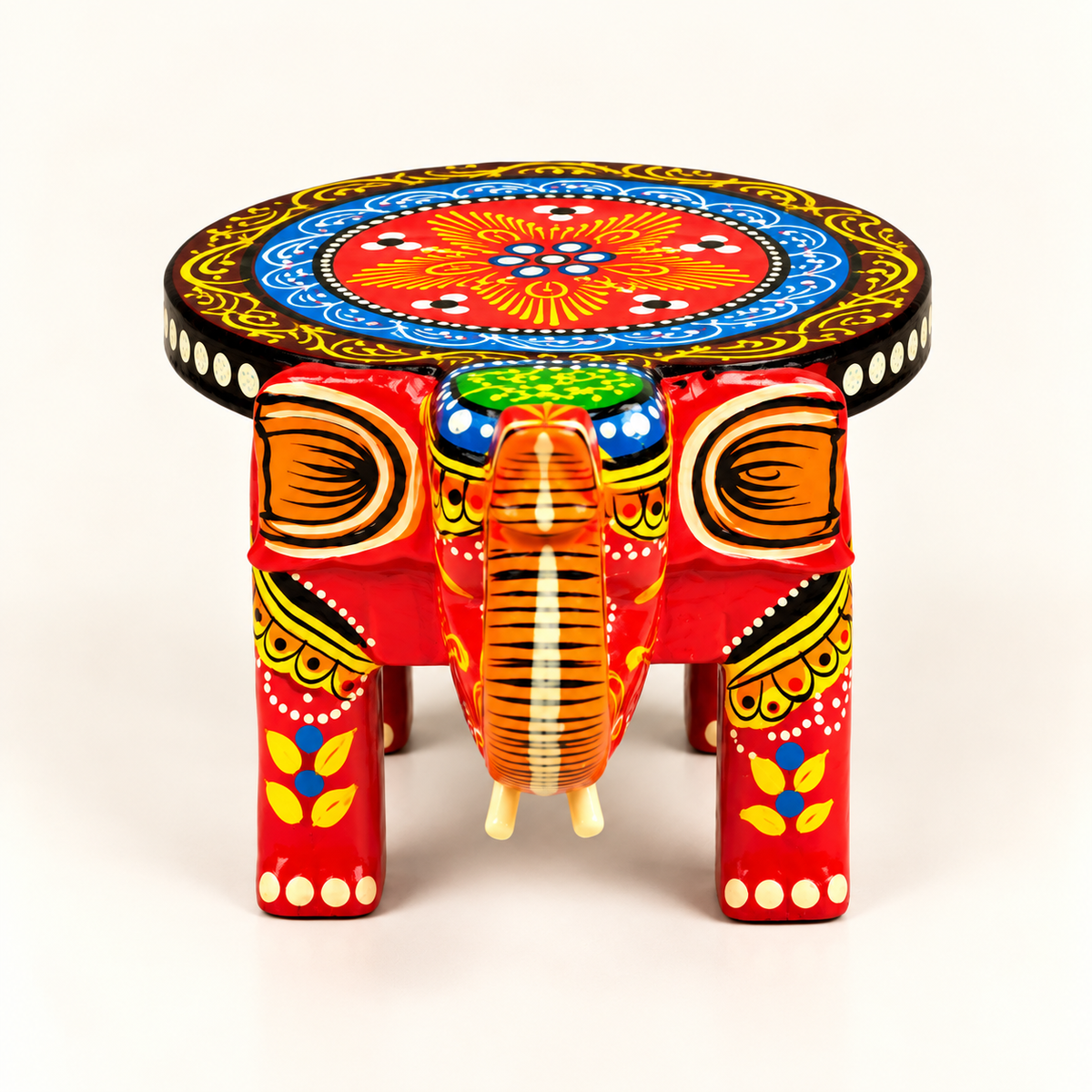 Sthula's Red Multicolor Wooden Elephant Table