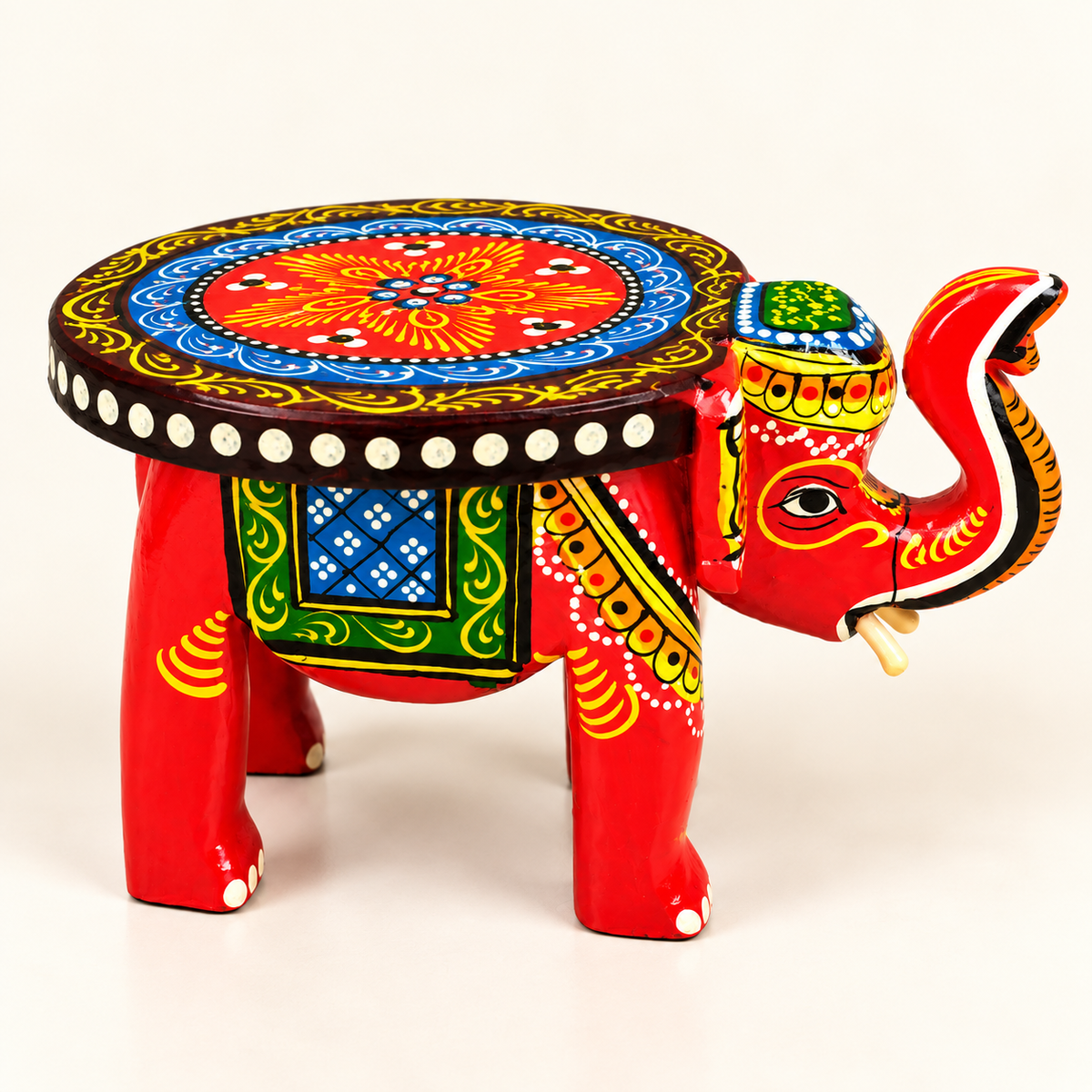 Sthula's Red Multicolor Wooden Elephant Table