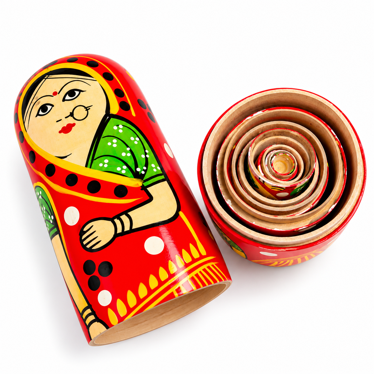 Sthula's Handmade Red Wooden Matryoshka Doll Set