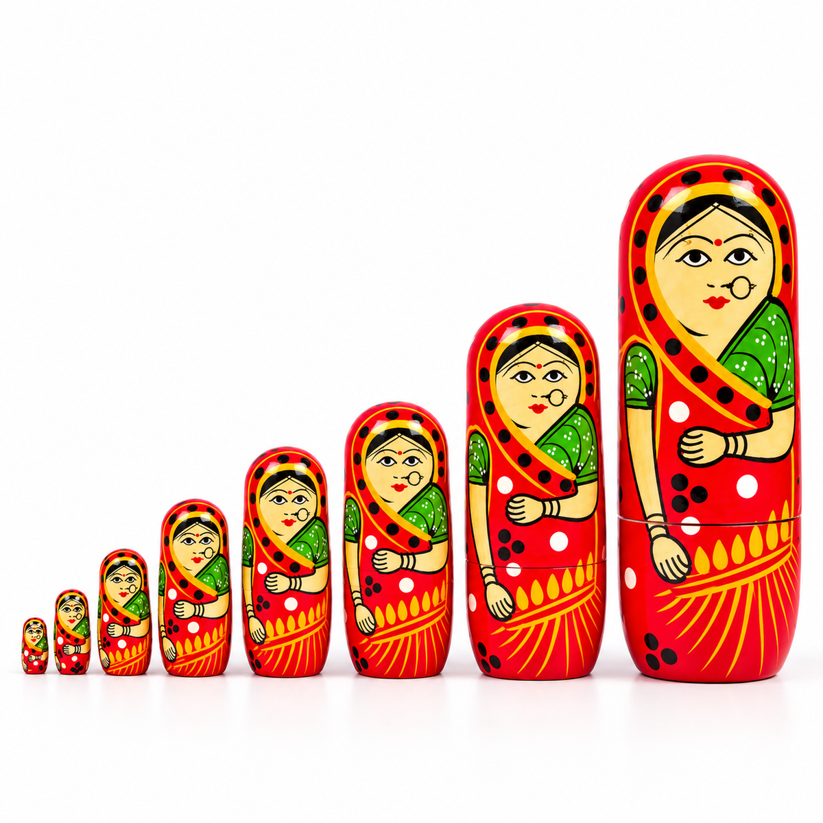Sthula's Handmade Red Wooden Matryoshka Doll Set