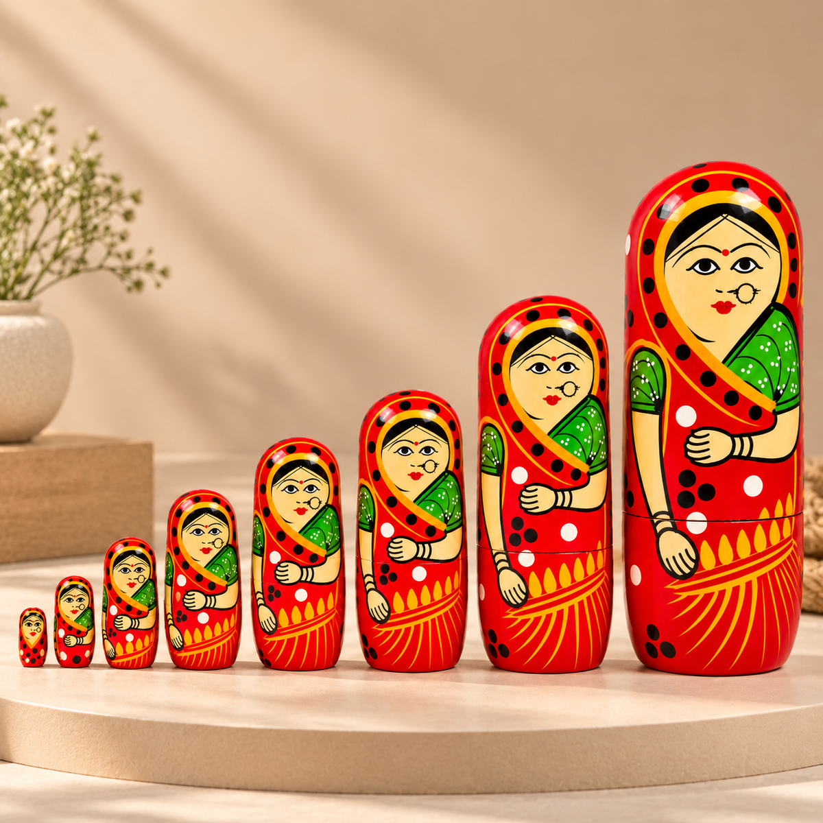 Sthula's Handmade Red Wooden Matryoshka Doll Set
