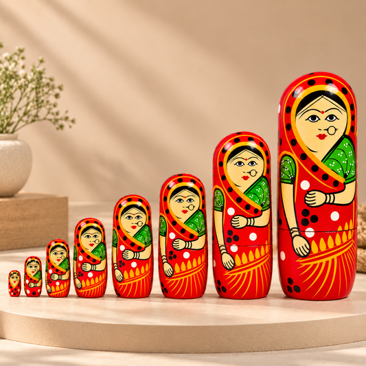 Sthula's Handmade Red Wooden Matryoshka Doll Set