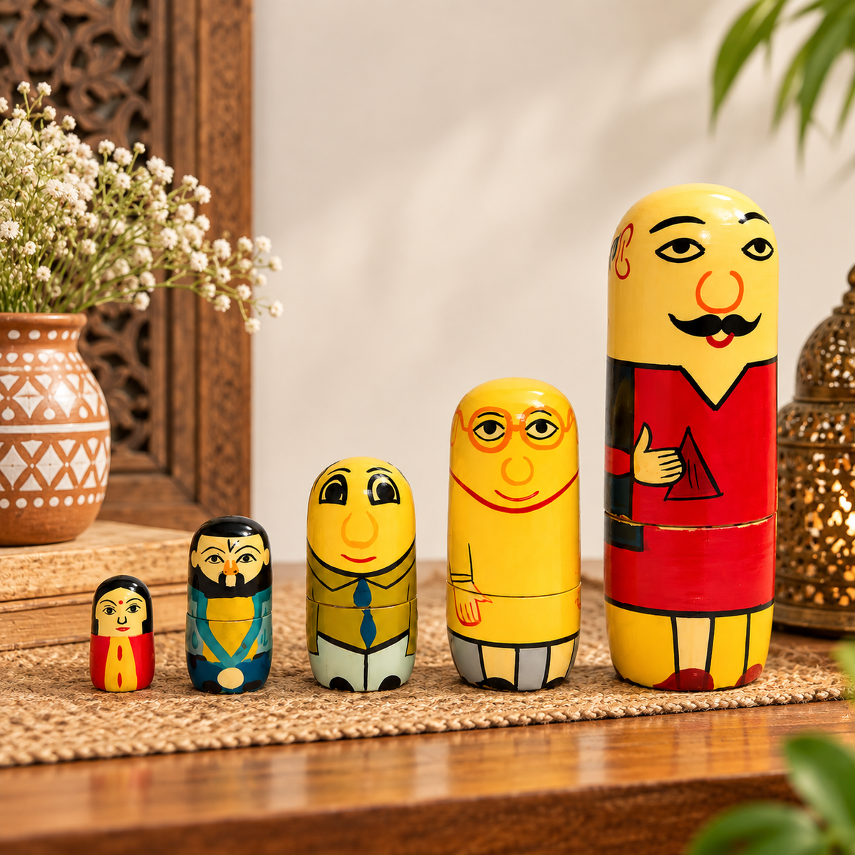 Sthula's  Handmade Multicolor Wooden Matryoshka Doll Set
