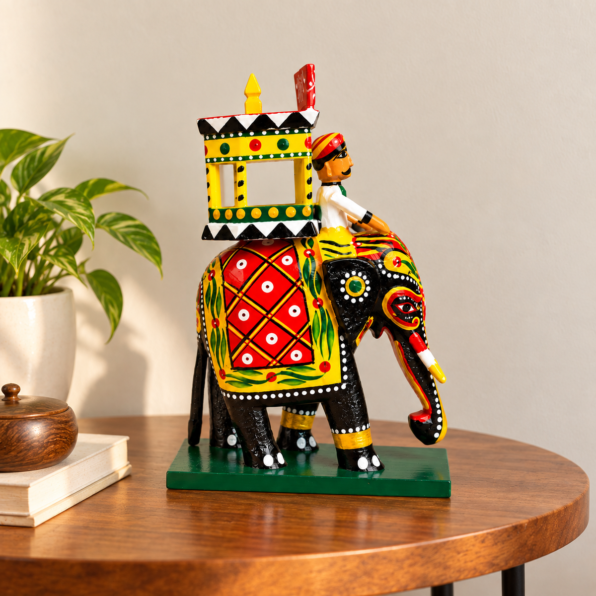 Sthula's Multicolor Wooden Elephant Decorative Showpiece