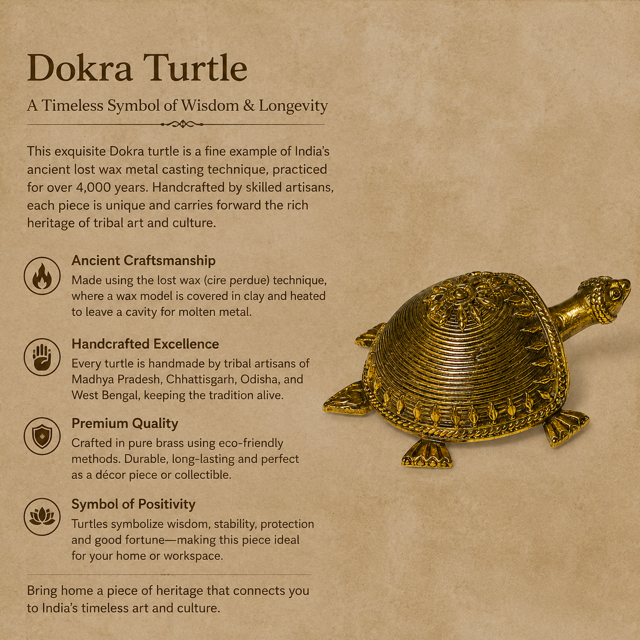 Sthula's Handmade Antique Brass Turtle Figurine