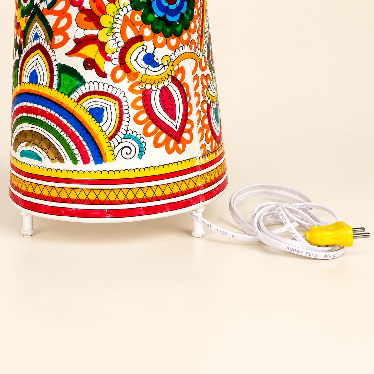 Sthula's Multicolor Peacock Floral Metal Table Lamp