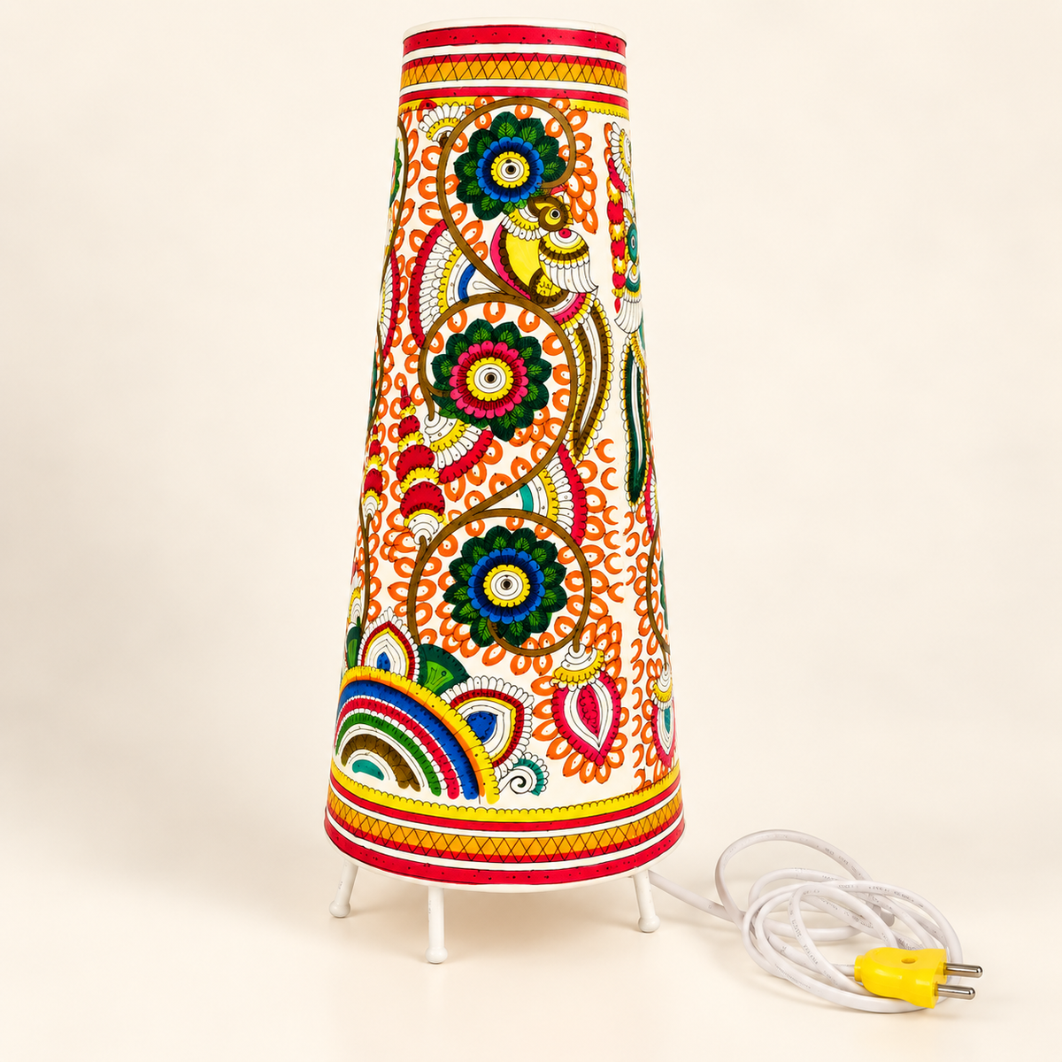 Sthula's Multicolor Peacock Floral Metal Table Lamp