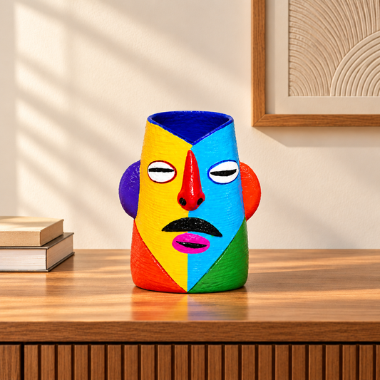 Sthula's Multicolour Terracotta Face Pen Holder