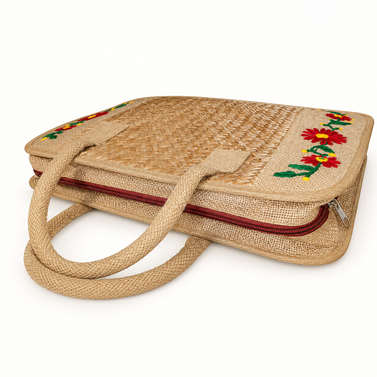 Sthula's Jute Woven Laptop Bag with Floral Embroidery