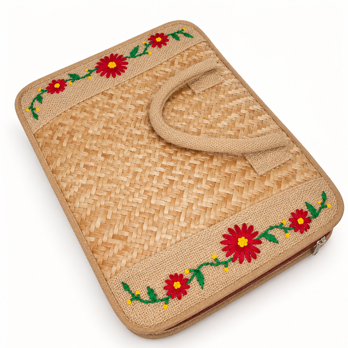 Sthula's Jute Woven Laptop Bag with Floral Embroidery