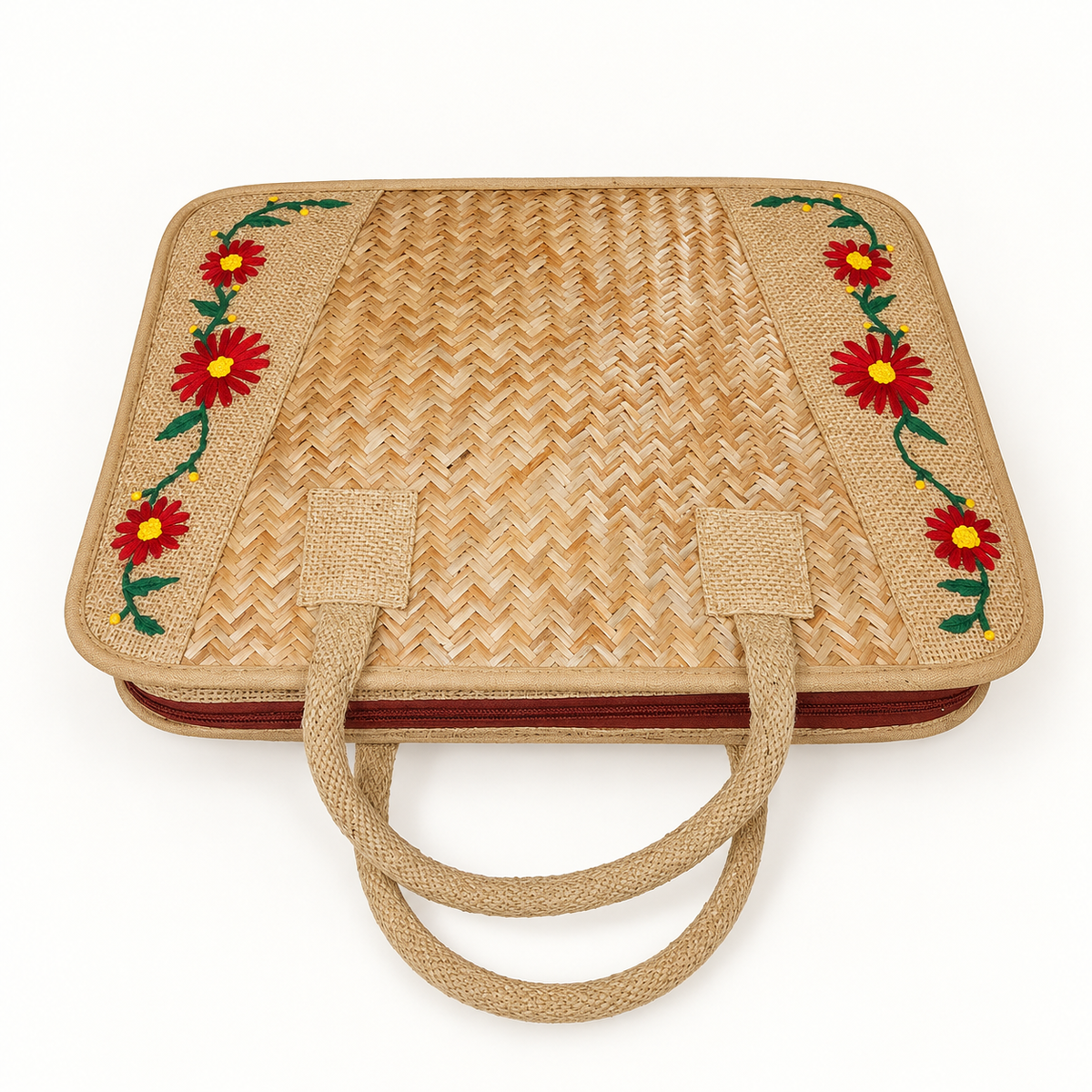 Sthula's Jute Woven Laptop Bag with Floral Embroidery