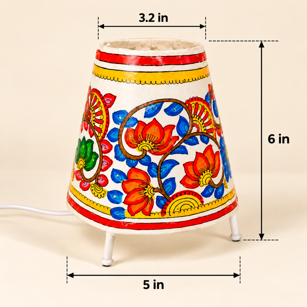 Sthula's  Multicolor Floral Hand Painted Table Lamp