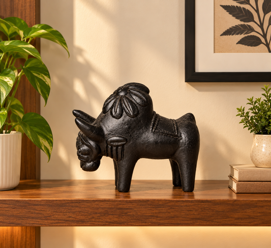 Sthula's Handmade Black Terracotta Bull Figurine