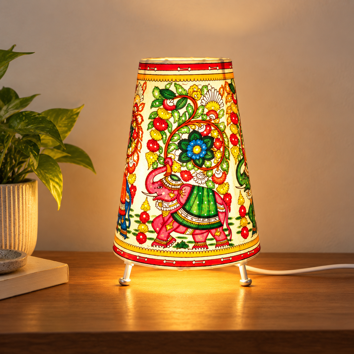 Sthula's Multicolor Elephant Floral Table Lamp