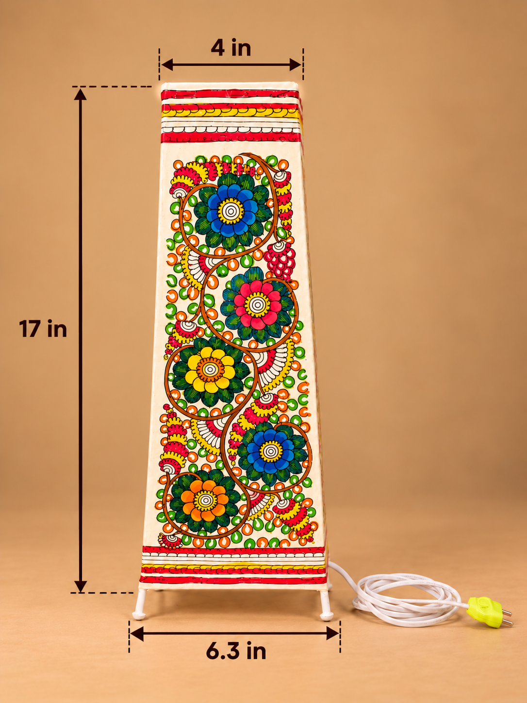Sthula's Multicolor Floral Folk Art Table Lamp