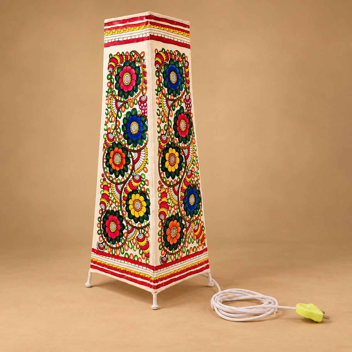 Sthula's Multicolor Floral Folk Art Table Lamp