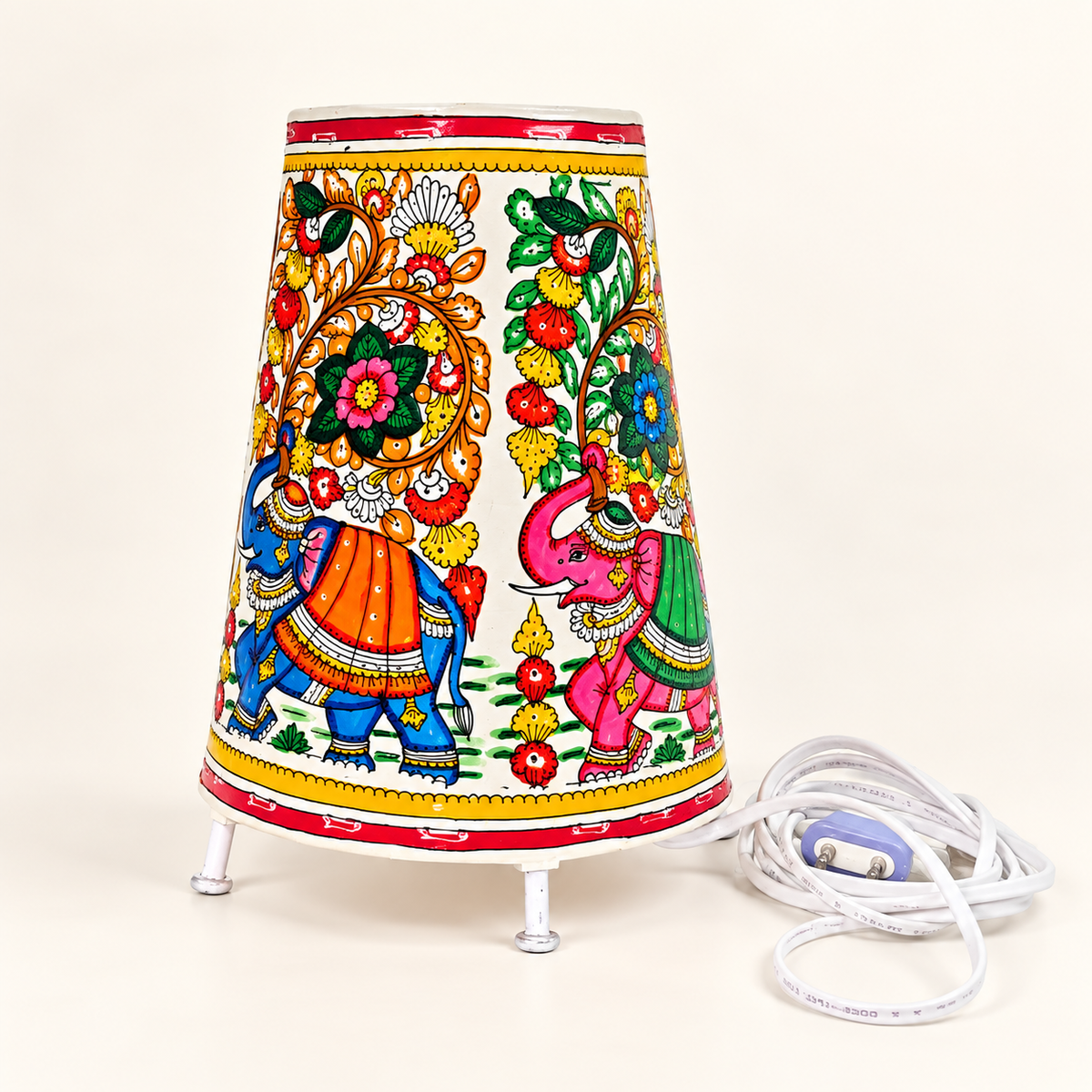 Sthula's Multicolor Elephant Floral Table Lamp