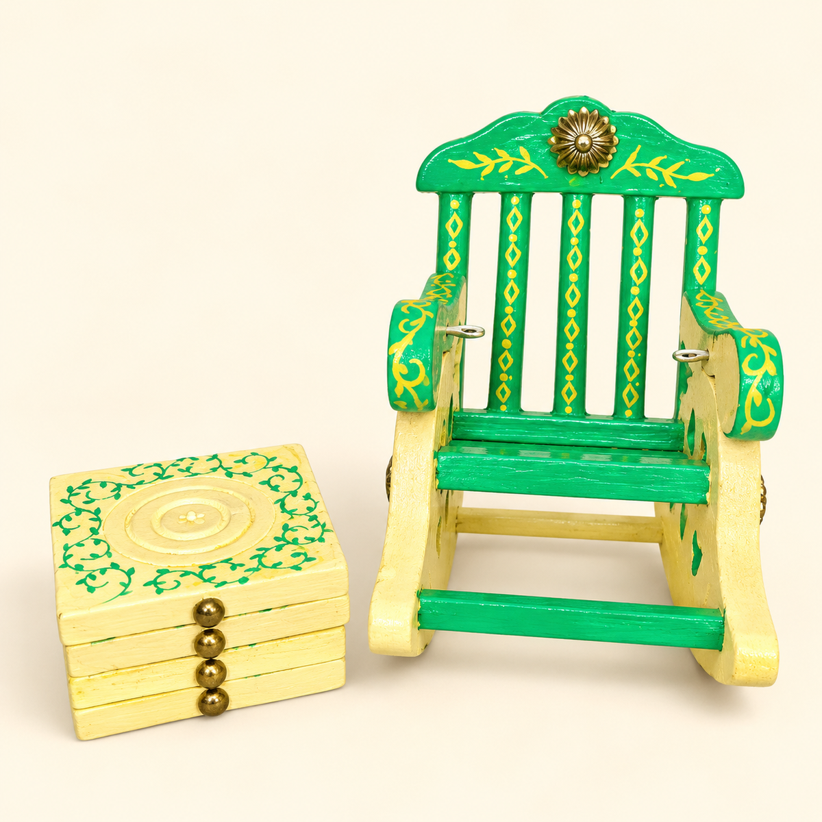 Sthula's Mint Green Cream Wooden Chair Coaster Set
