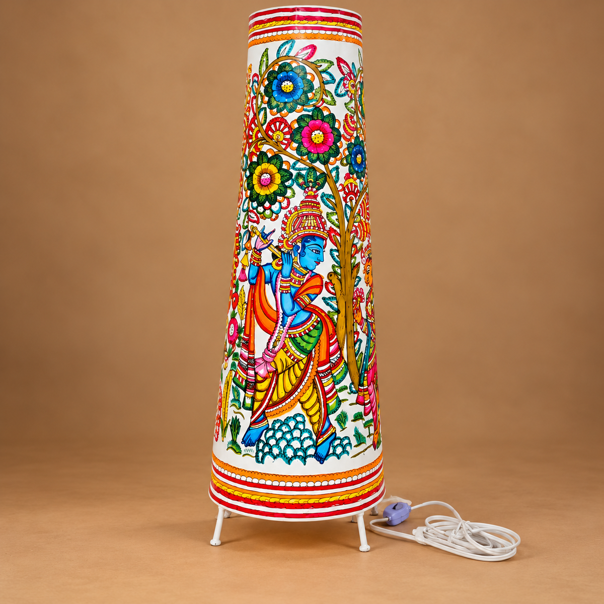 Sthula's Multicolor Krishna Floral Metal Floor Lamp
