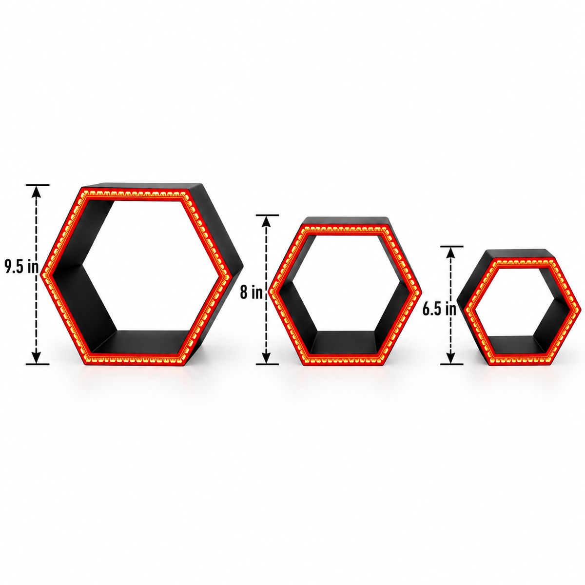 Sthula's Red Black Wooden Hexagon Wall Shelf Set
