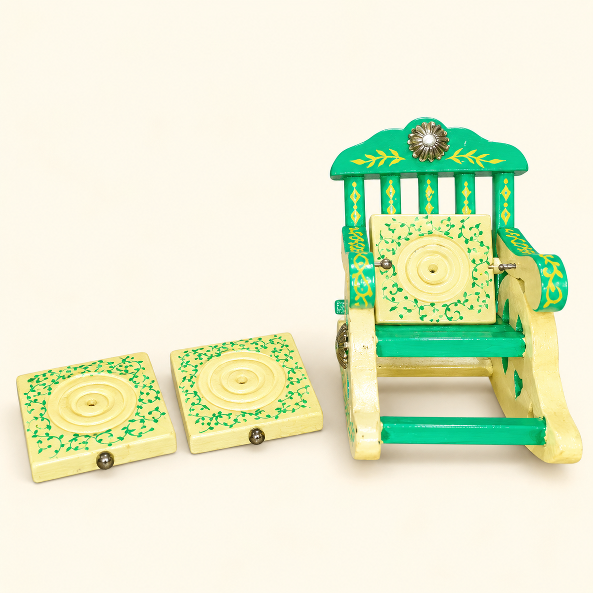 Sthula's Mint Green Cream Wooden Chair Coaster Set