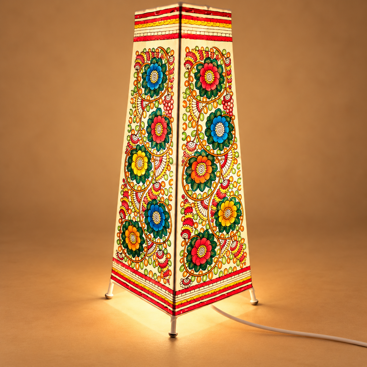 Sthula's Multicolor Floral Folk Art Table Lamp