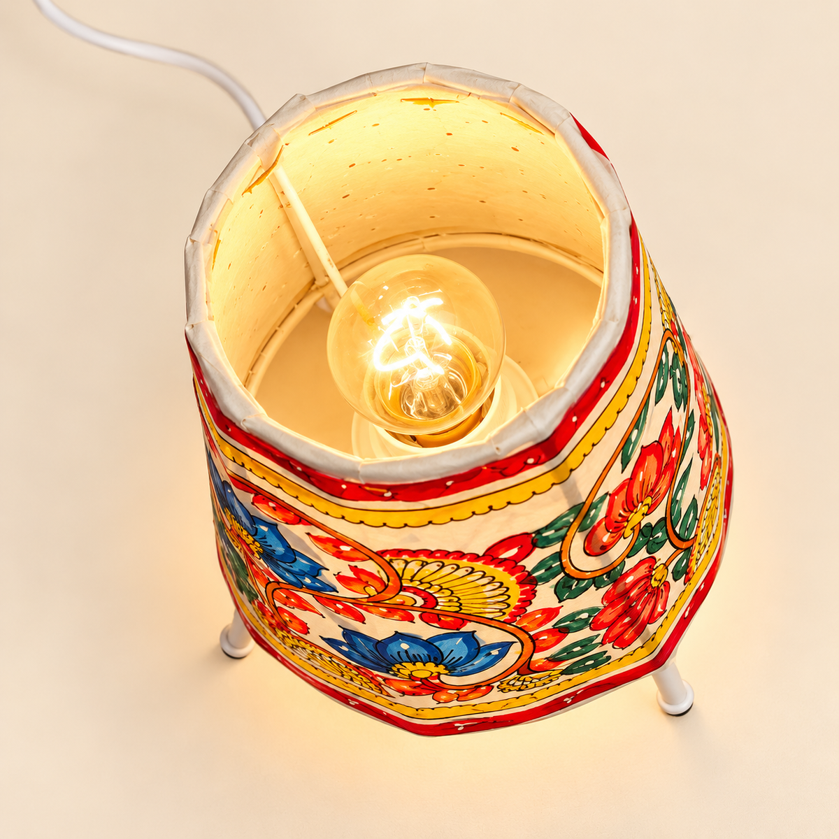 Sthula's  Multicolor Floral Hand Painted Table Lamp