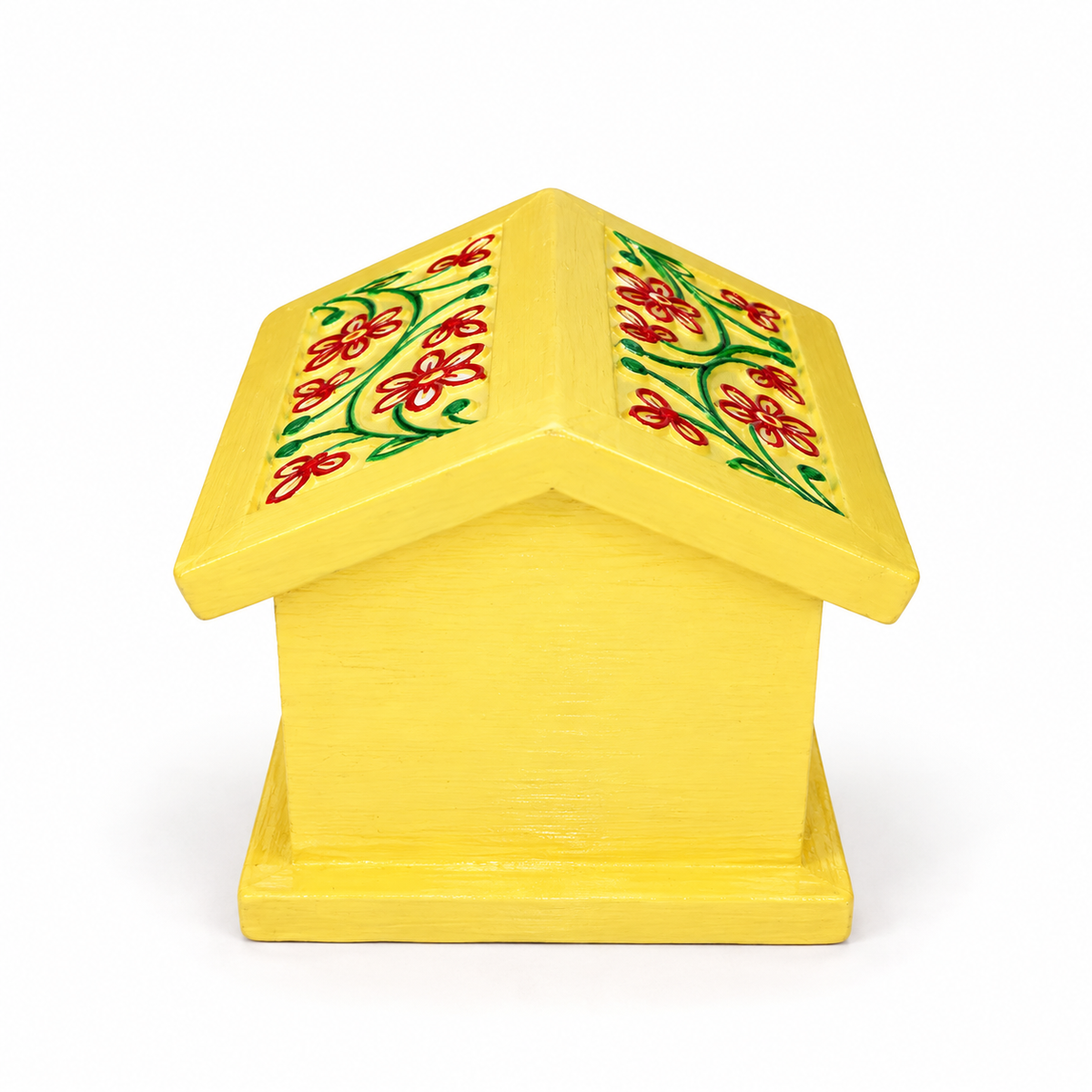 Sthula's Yellow Wooden Floral Tea Hut Coaster Set
