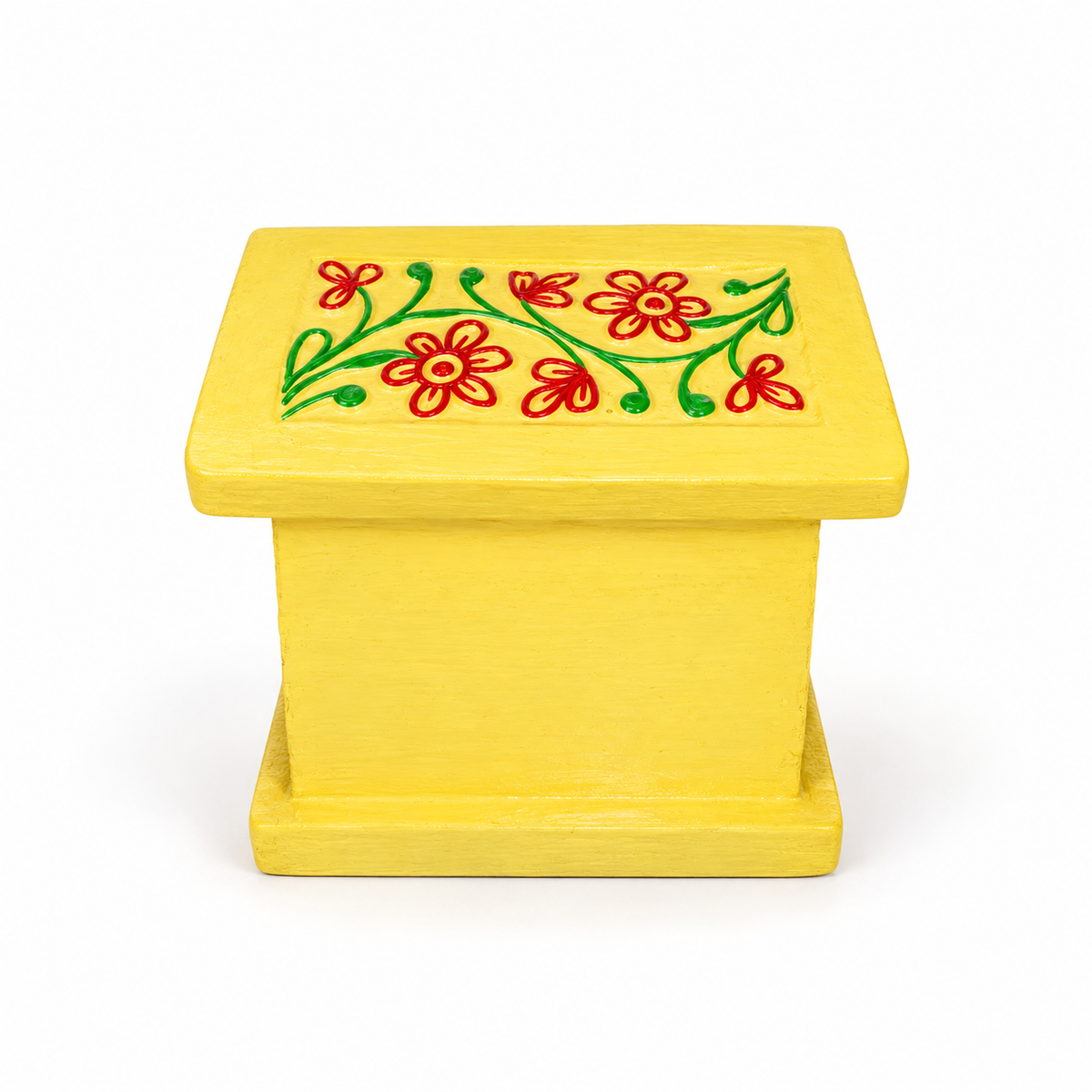 Sthula's Yellow Wooden Floral Tea Hut Coaster Set