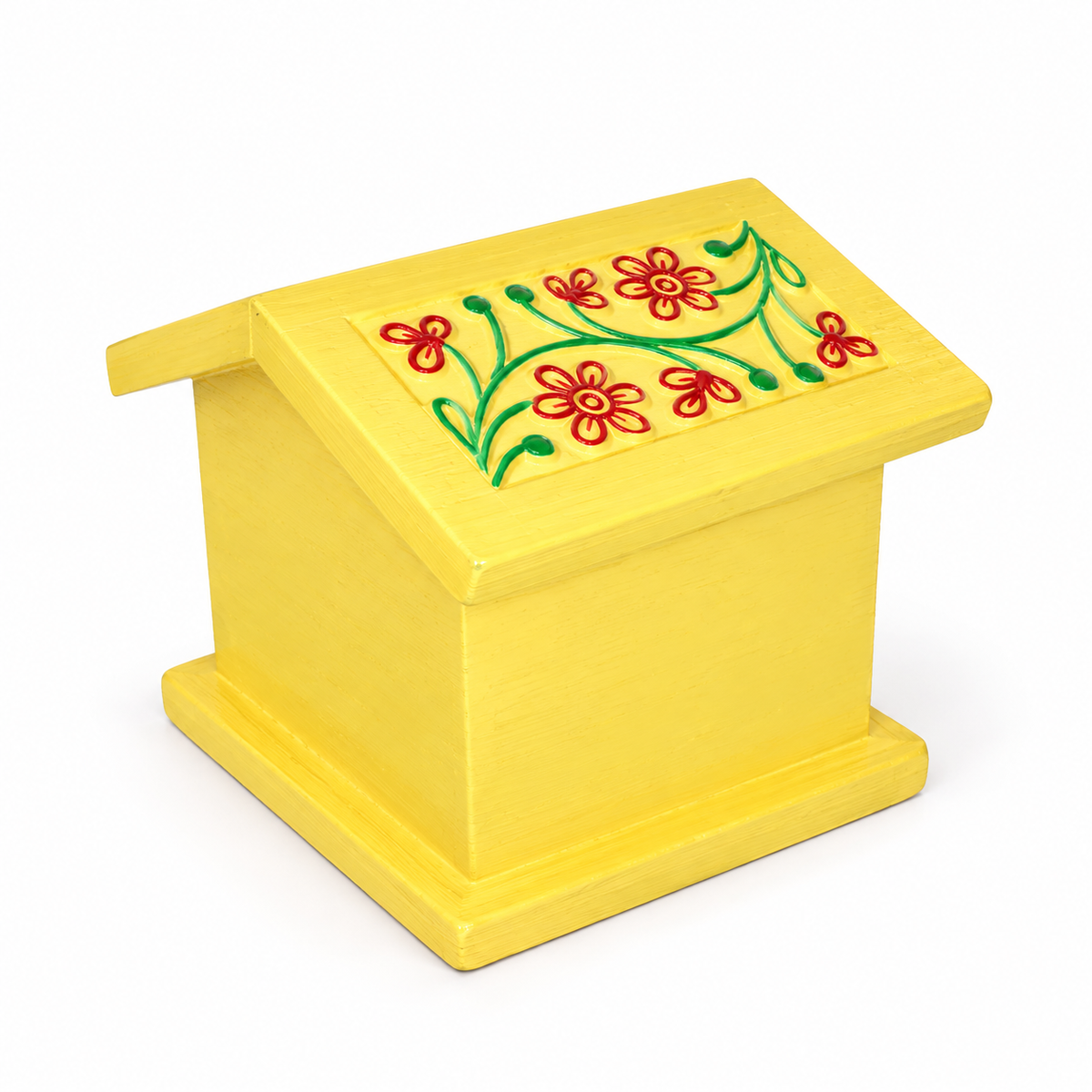 Sthula's Yellow Wooden Floral Tea Hut Coaster Set