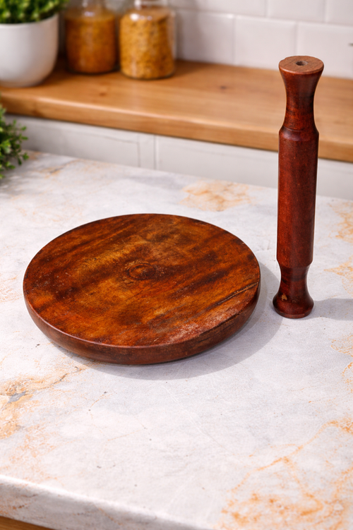 Sthula's Handcrafted Brown Wooden Chakla Belan Set