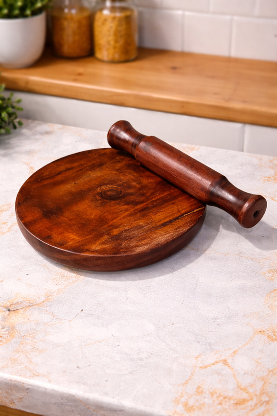 Sthula's Handcrafted Brown Wooden Chakla Belan Set