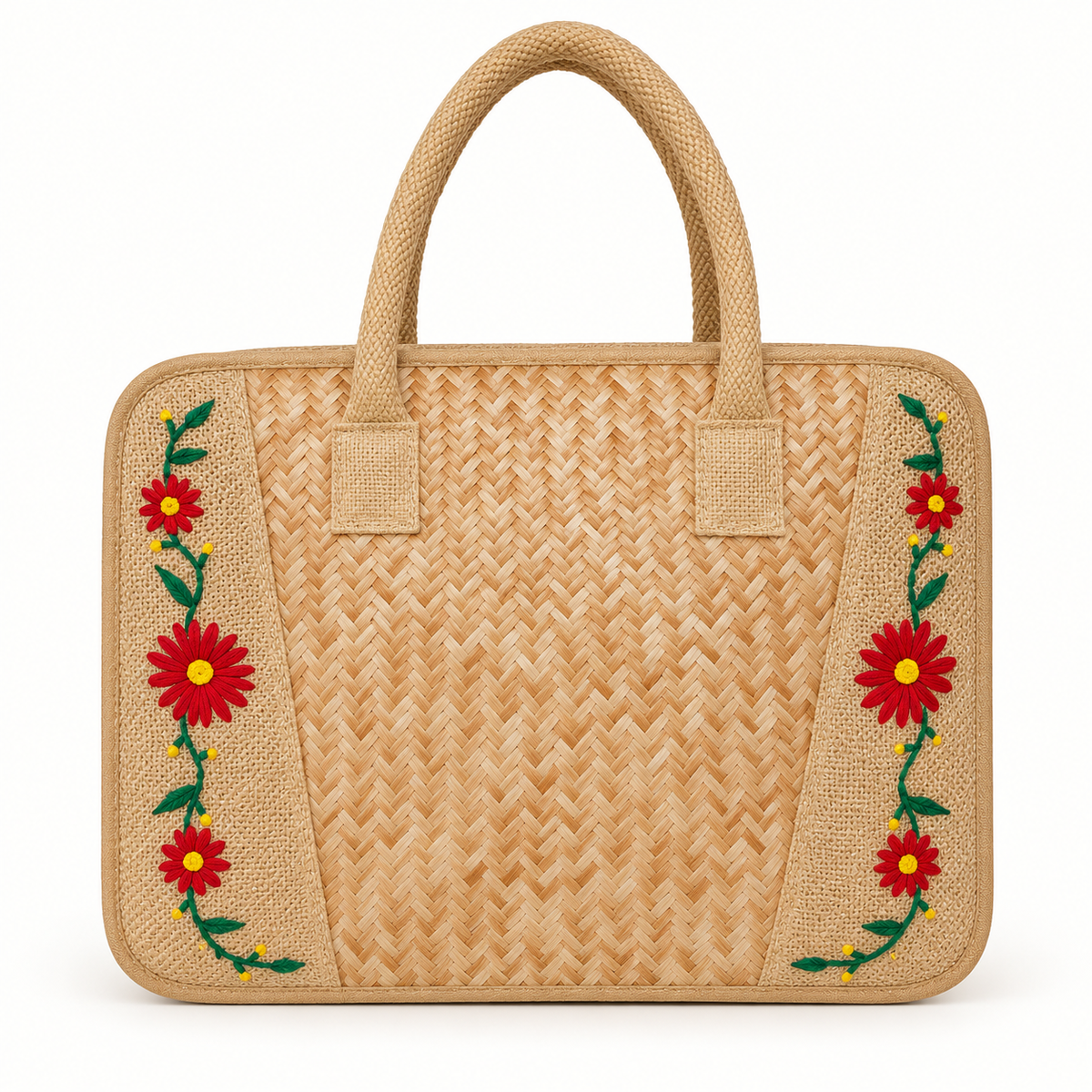 Sthula's Jute Woven Laptop Bag with Floral Embroidery