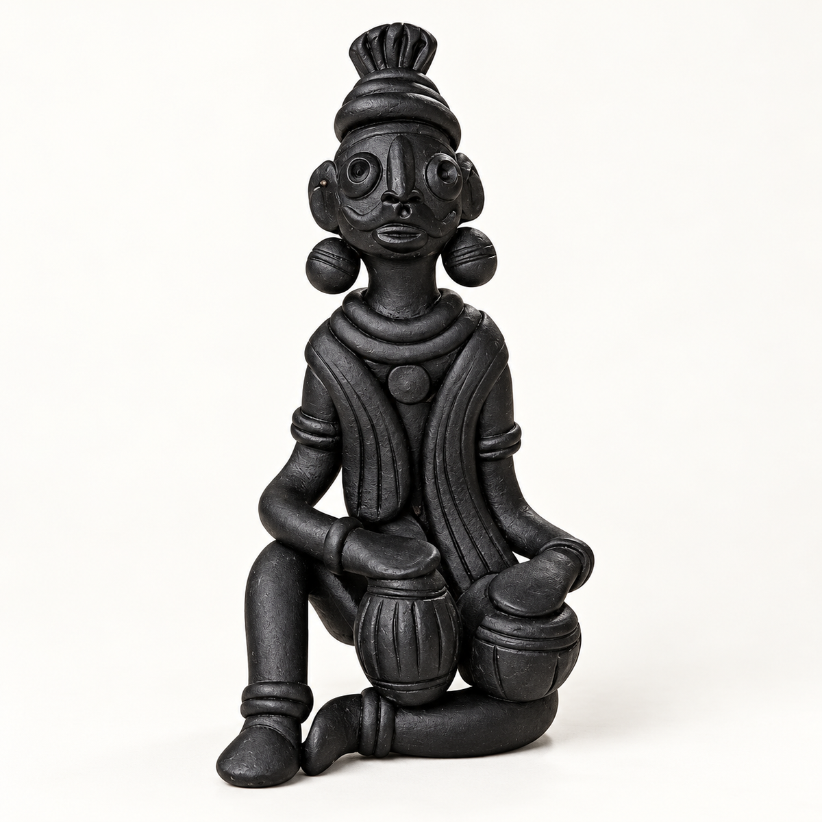 Sthula's Handmade Black Terracotta Tribal Musician
