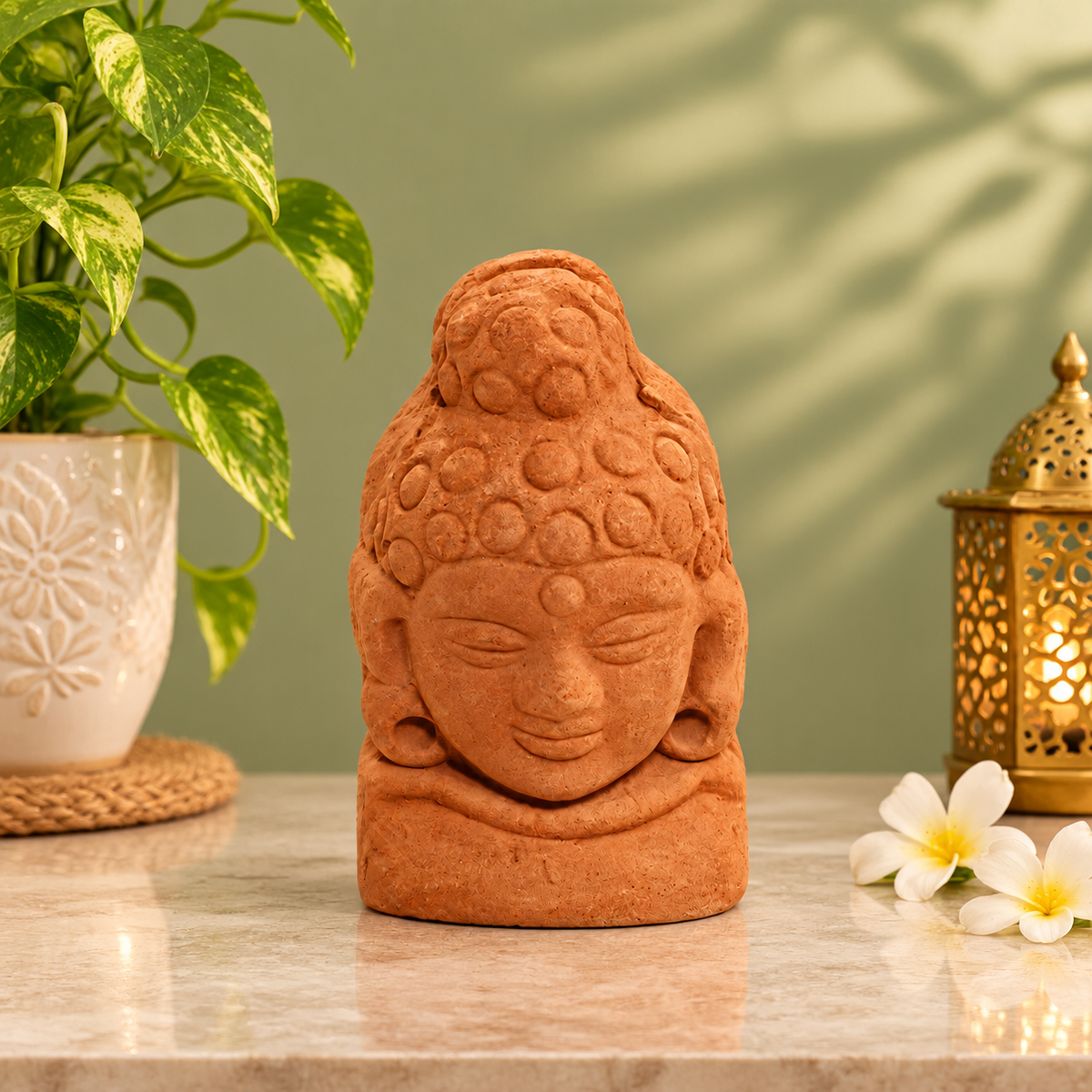 Sthula's Handmade Terracotta Brown Buddha Bust