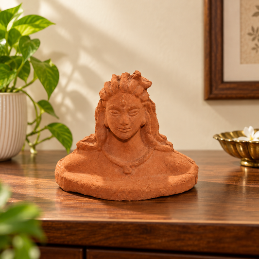 Sthula's Handmade Terracotta Orange Shiva Bust Showpiece