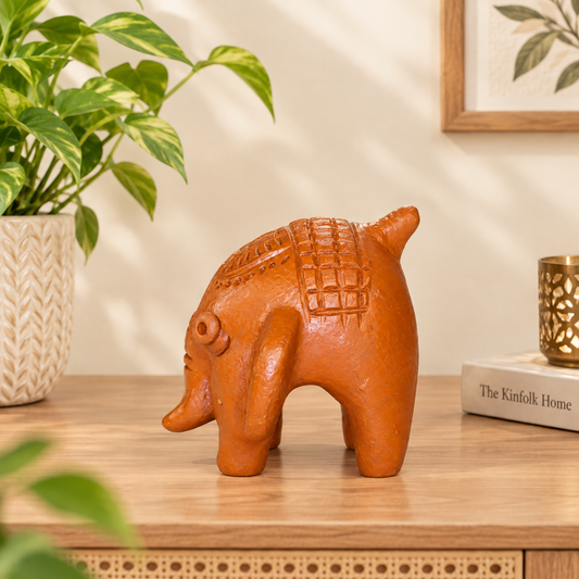 Sthula's Handmade Terracotta Orange Elephant Showpiece