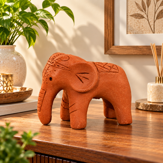 Sthula's Handmade Terracotta Orange Elephant Showpiece