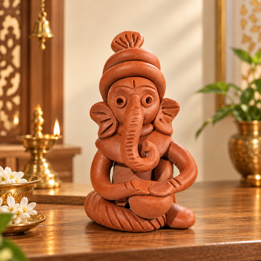 Sthula's Handmade Terracotta Orange Ganesha Showpiece