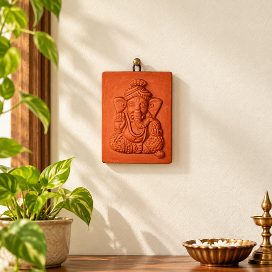 Sthula's Handmade Terracotta Orange Ganesha Wall Hanging