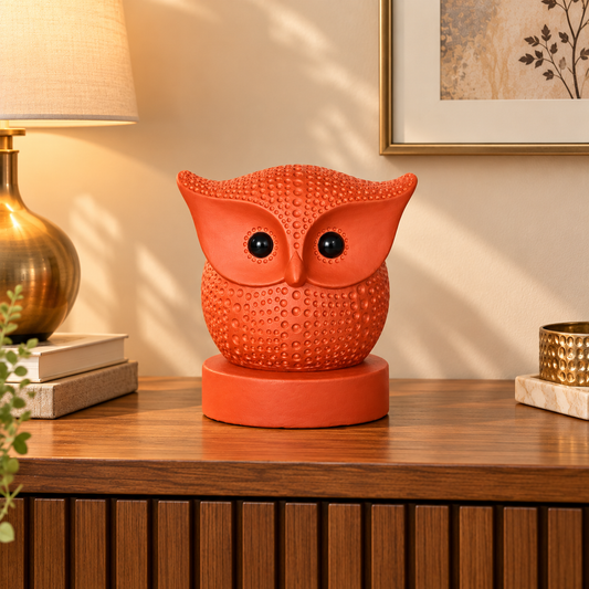 Sthula's Handmade Terracotta Orange Owl Showpiece
