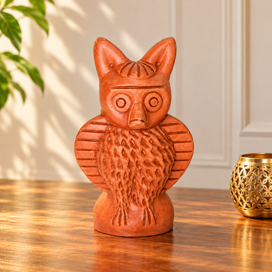 Sthula's Handmade Terracotta Orange Owl Showpiece