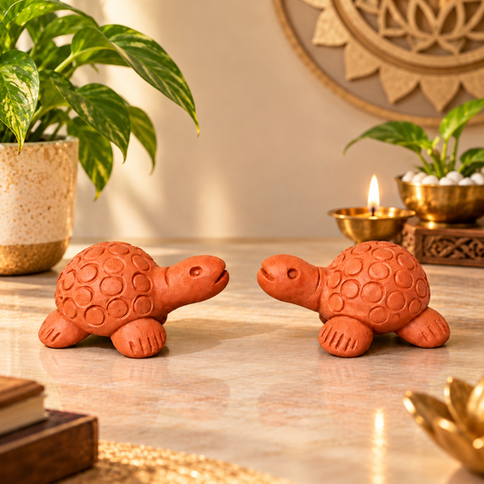 Sthula's Handmade Terracotta Orange Turtle Showpiece Set