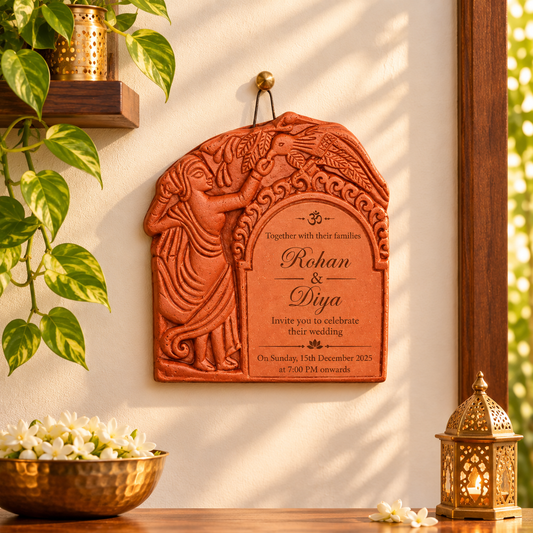 Sthula's Handmade Terracotta Orange Wedding Invitation Plaque